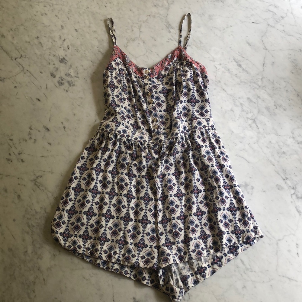 blue and pink printed romper